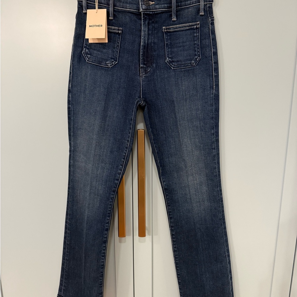 NWT MOTHER Women's Dark Blue Patch Pocket Insider Flood